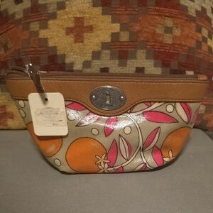 Fossil Floral Cosmetic Bag with Brown Trim